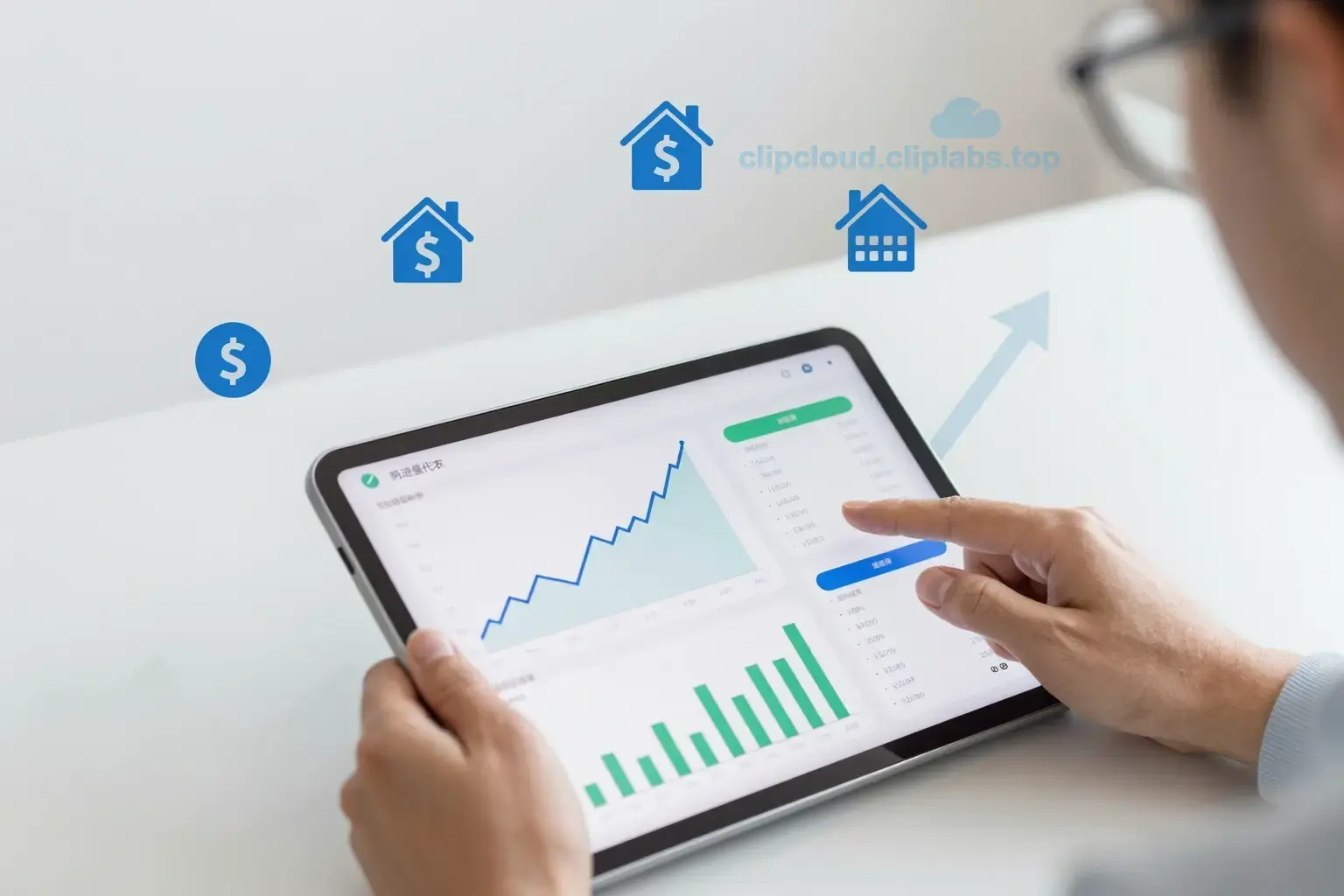 A modern, professional illustration of a person analyzing financial charts and investment tools on a digital tablet, surrounded by icons representing stocks, bonds, real estate, and mutual funds, with a subtle upward-trending graph in the background symbolizing capital growth, clean and minimalist design, soft lighting, neutral color palette with accents of blue and green